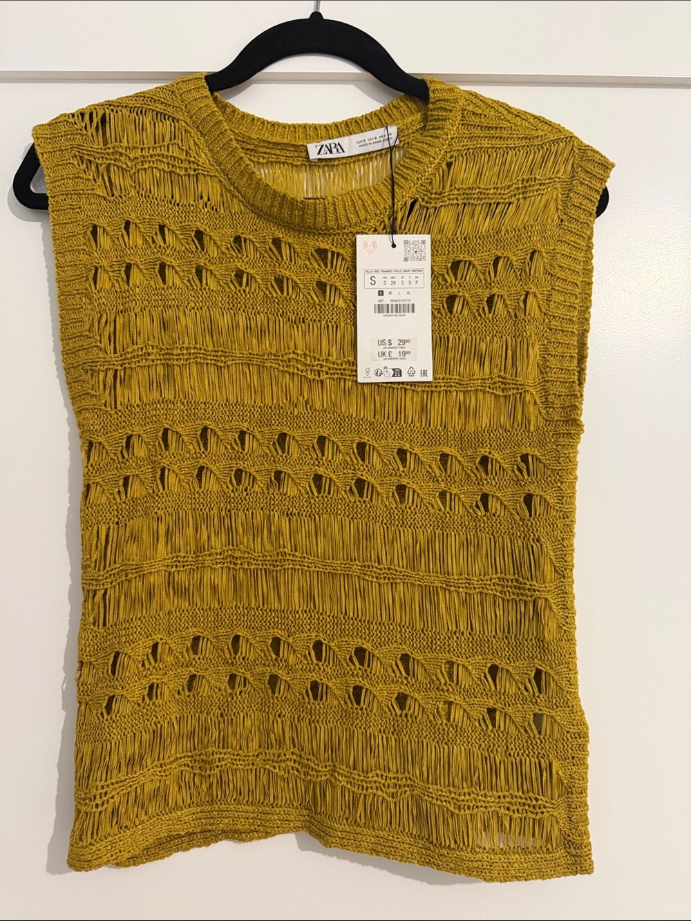 NWT Zara Open-Weave Sleeveless Tank in Mustard Yellow